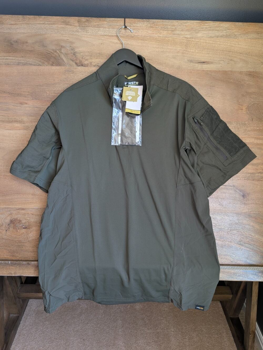 First Tactical Defender Shirt Mens XL Green Stretch Short Sleeve Quarter Zip NWT